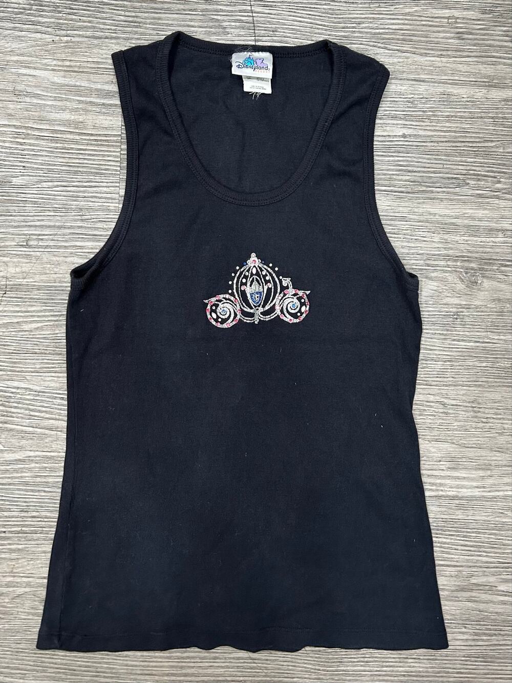 Vintage Disneyland Resort Black Rhinestone Cinderella Carriage Tank Top Size 2XL